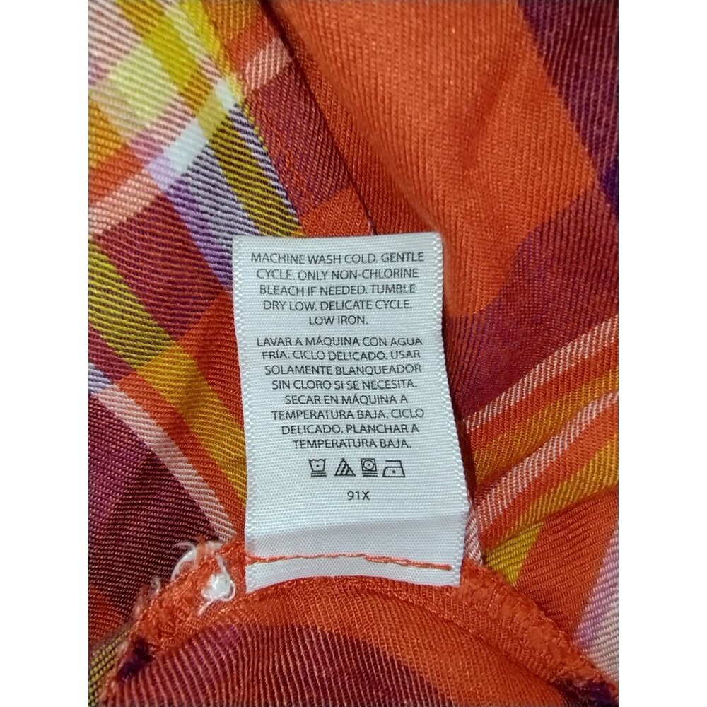 Time and Tru Womens XXL Orange and Yellow Plaid Ruffle Sleeveless Blouse - Picture 5 of 13